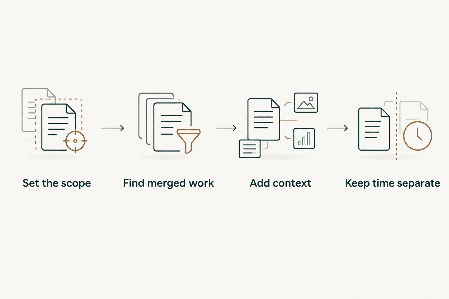 Steps for reconstructing merged work while keeping time records separate