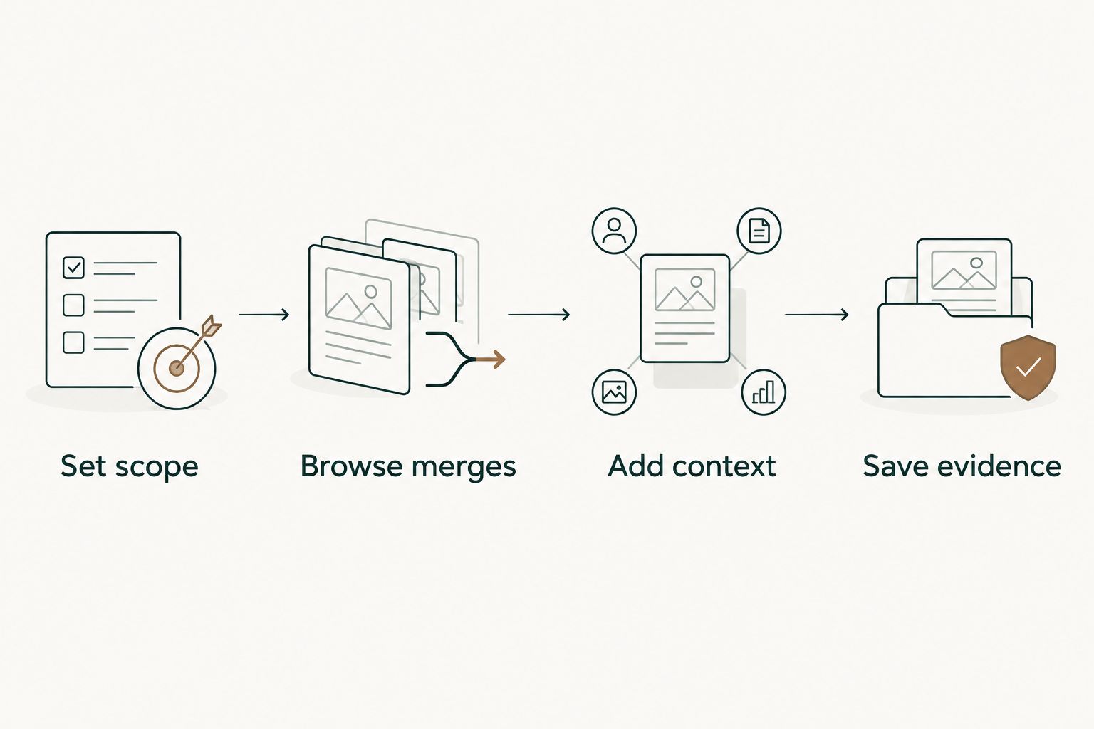 A monthly review workflow from choosing scope to saving evidence